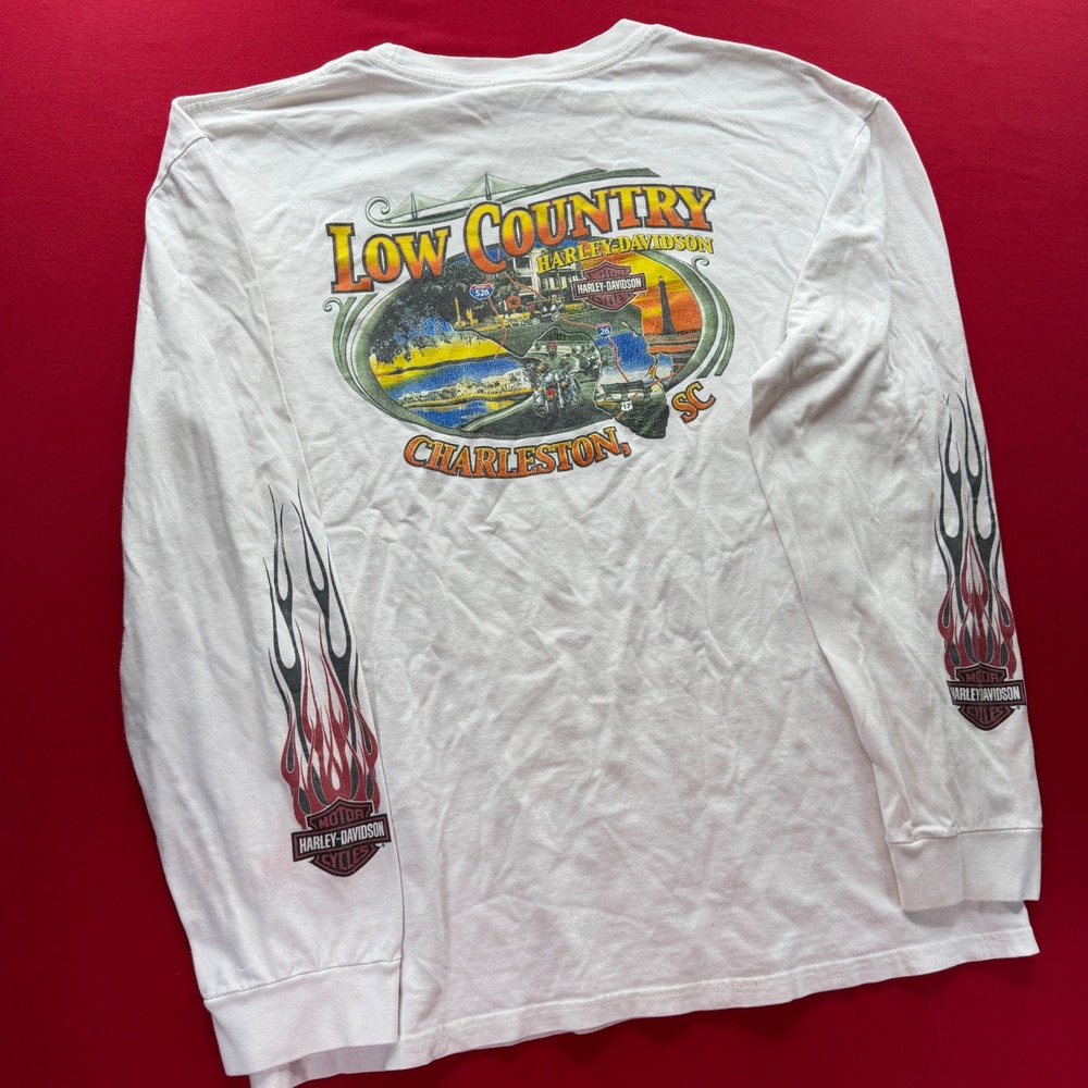 VINTAGE BIKER Harley-Davidson Low Country Charleston SC Long Sleeve White Men XL
